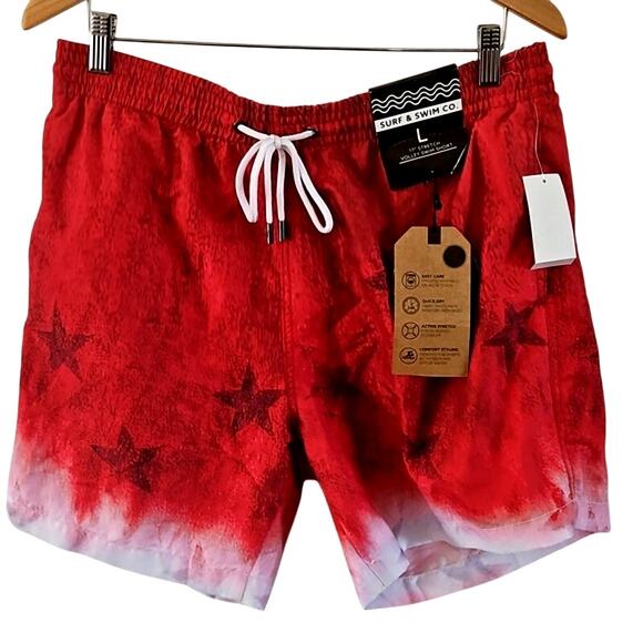 Surf & Swim Co. Men’s Red Star Print Swim Trunks – Size Large - Picture 2 of 6